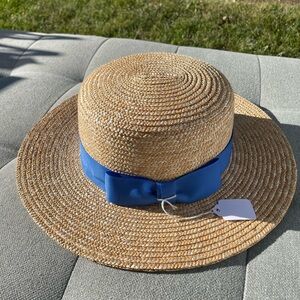 Vineyard Vines Wide brim Straw Boater Hat with Blue Ribbon
